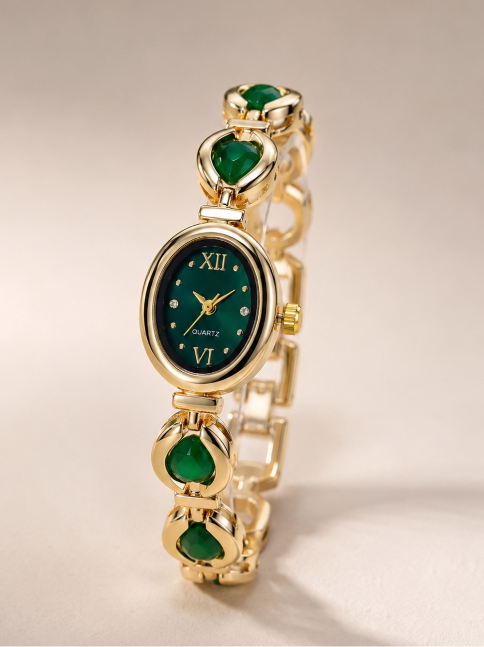 Vintage Gold Green Dial Gem Watch